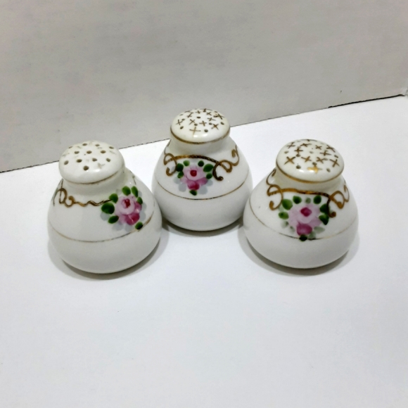 3 Pretty Porcelain Salt & Pepper Shakers Pink Roses Vintage Cottagecore - Picture 1 of 5